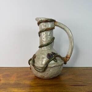 Vintage Studio Pottery Jug Stoneware Vine Artisan Decor